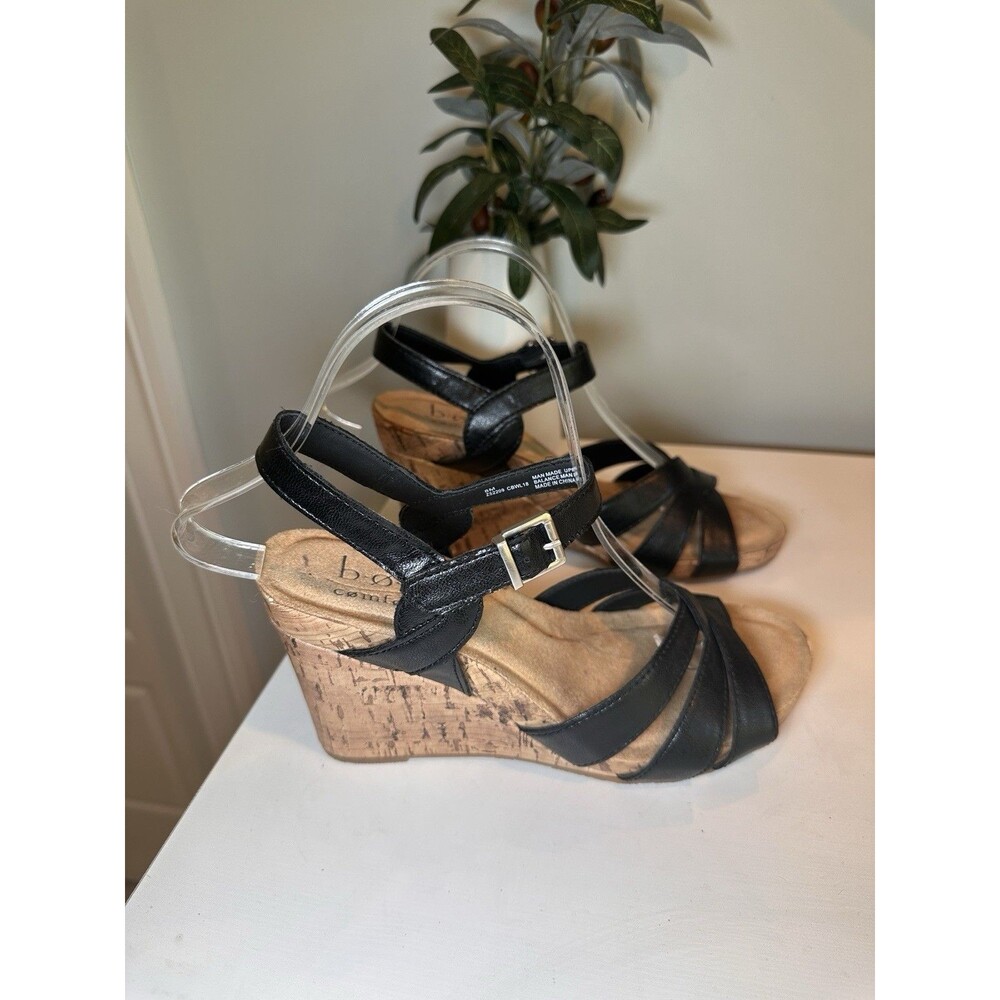 B.O.C. Born Concepts Black Strappy Cork Wedge Heel Sandals Size 8M Comfort - Picture 2 of 10